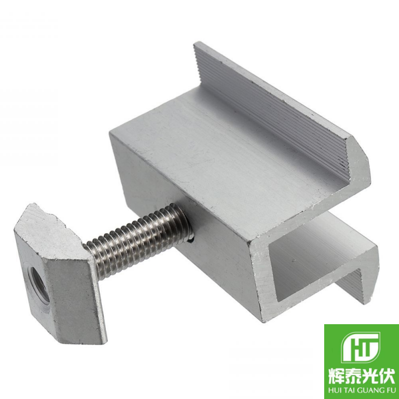 Sturdy aluminium solar mid clamp with 40mm height and 3.0mm thickness fastens adjacent solar panels tightly on roof.
